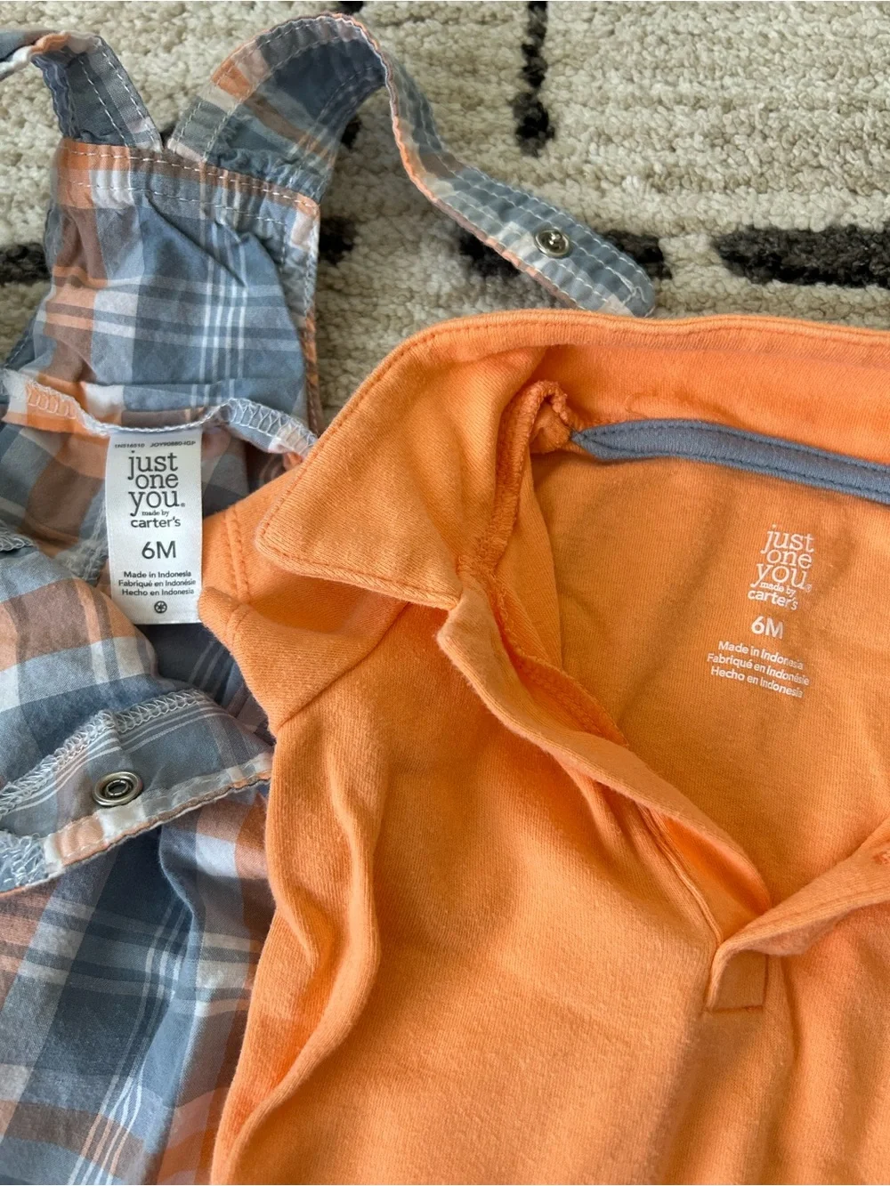 Carter’s Orange & Gray Plaid Shortalls for Baby 6 months - Picture 5 of 12